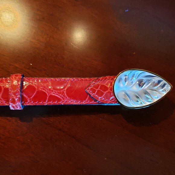 Lalique Paris Crystal Buckle Belt Red Glazed Exotic Leather 40” Original main image 15